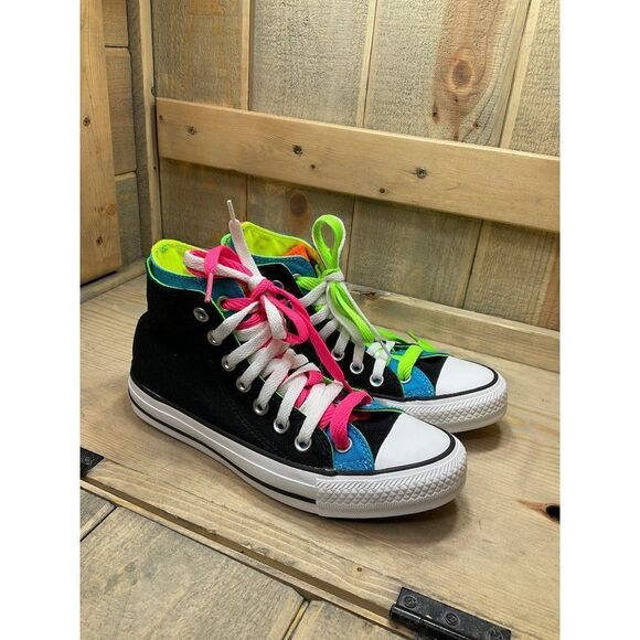 Converse Other - CONVERSE Neon Rare Double Lace Mens US4 Womens US6 Black Green Pink Vietnam